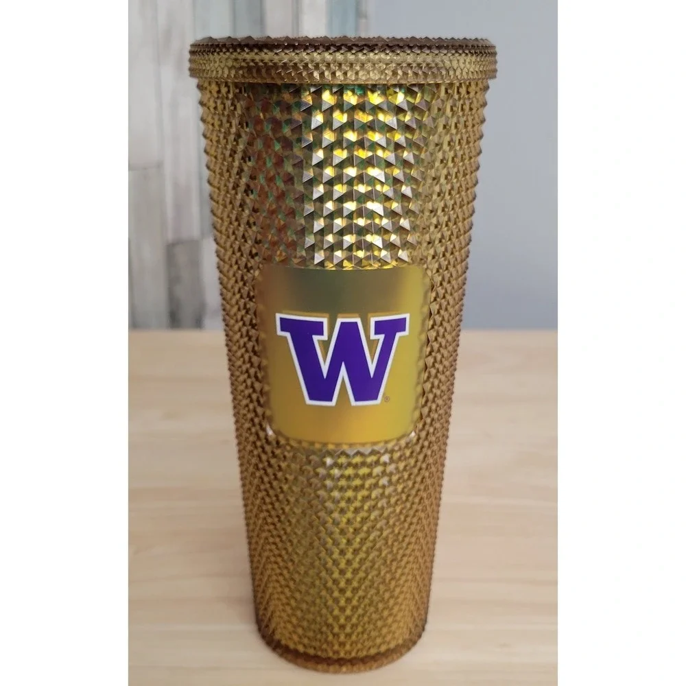 Starbucks Tumbler Gold Studded University of Washington Purple W Logo No‎ straw